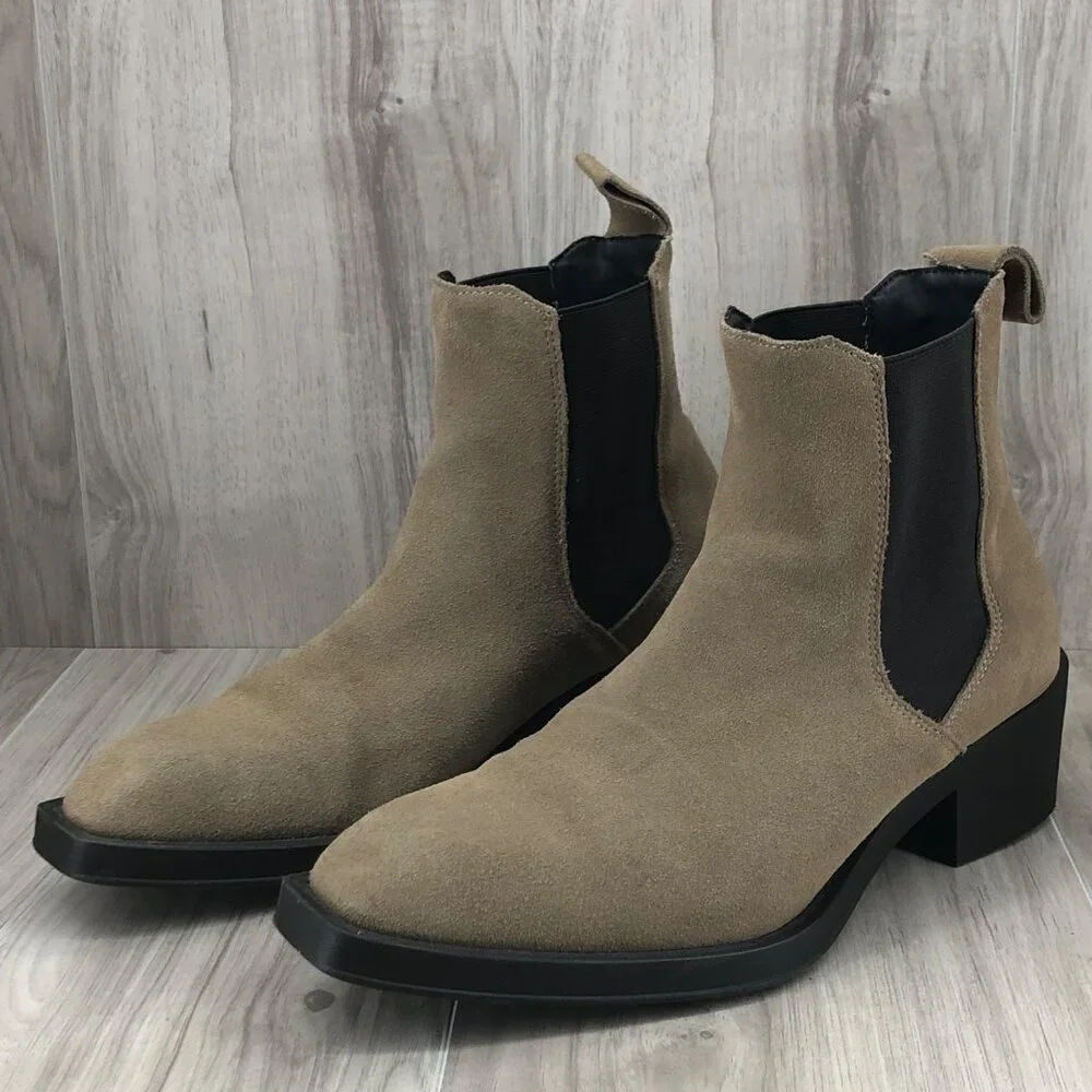 Zara Ankle Boots Womens EU 39 Tan Suede Slip On Chelsea Booties